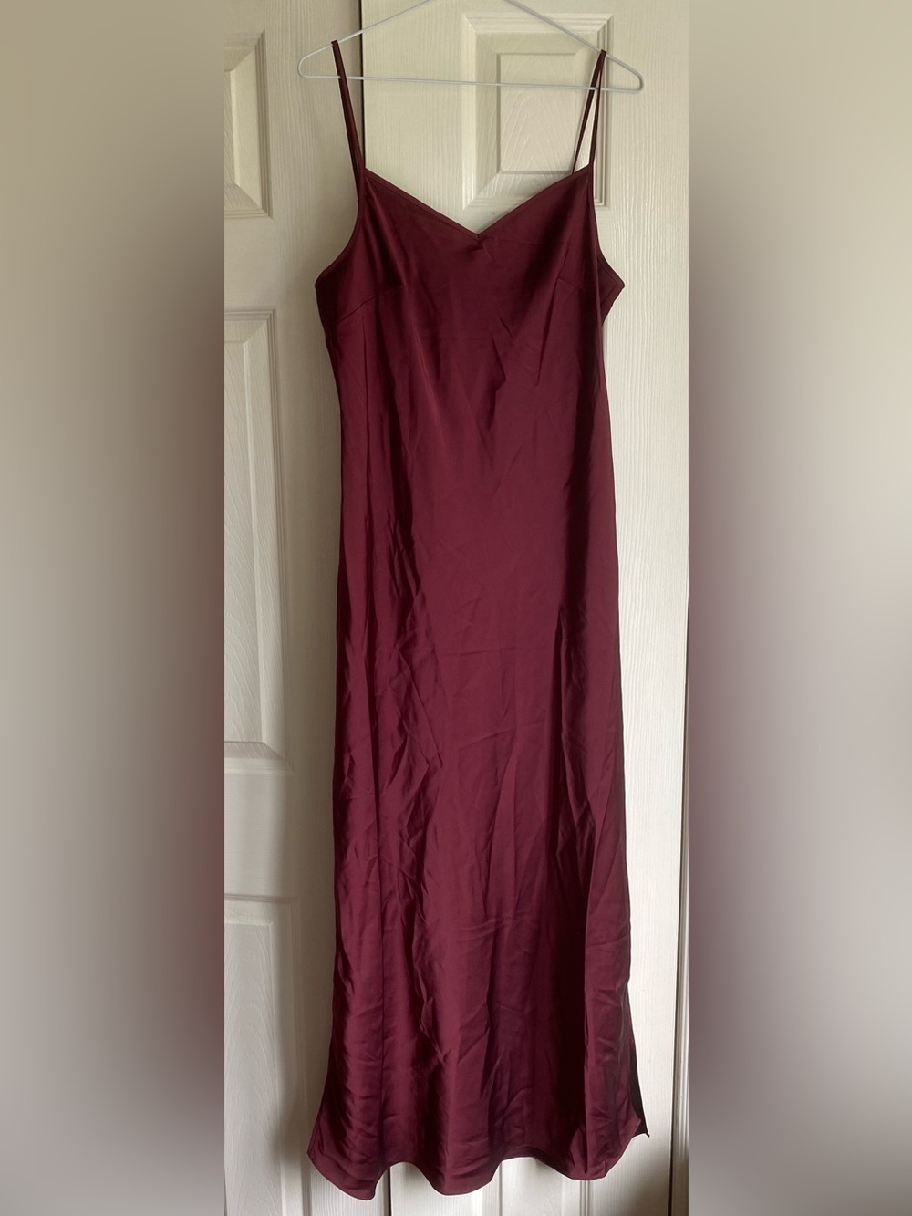 Halogen V Neck Satin Slip Dress Wine Red Maxi NWOT medium